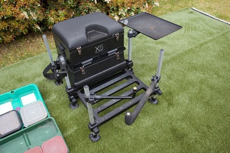 Preston innovation X5 on box with tackle and accessories
